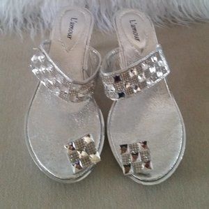 L'Amour rhinestone silver sandals NWOT